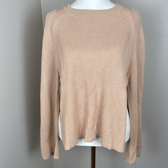 Lafayette 148 Cream Ribbed Cotton-Silk Blend Knit Crewneck Vented Sweater sz S - Picture 4 of 15